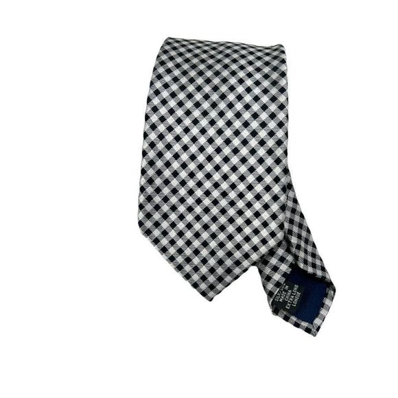 Michael Kors Gingham Check Silver Black Extra Long 100% Silk Tie - Picture 1 of 5